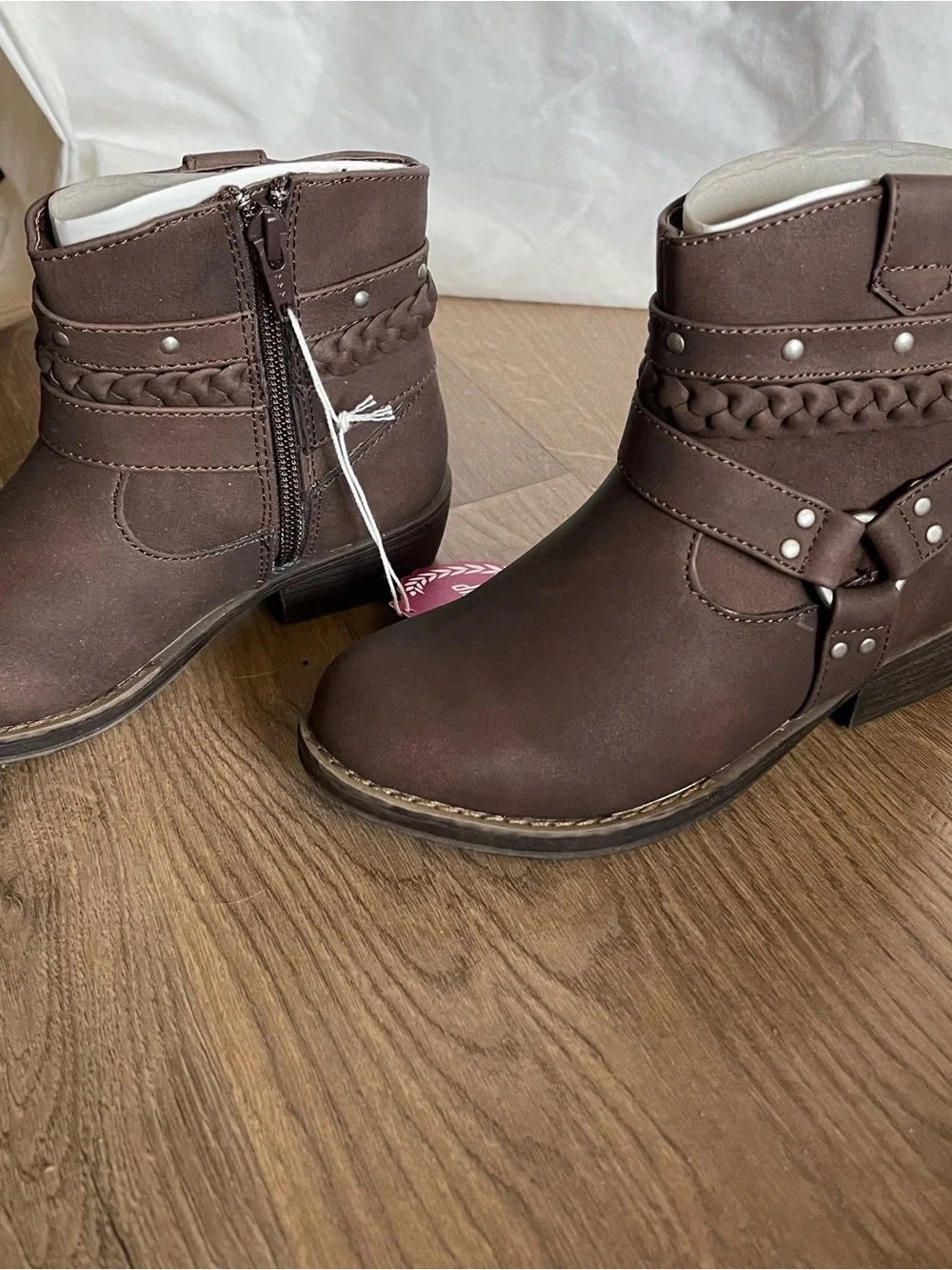 Girls Ankle Boots Pu Leather Side Zipper Fashion Cowboy Inspired Boots Sz 13 T